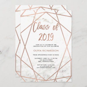 Invitation Faux Rose Gold Géométrique   Marble Graduation Par