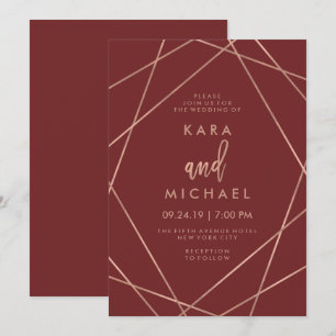 Invitation Faux Rose Gold Géométrique   Mariage de Bourgogne