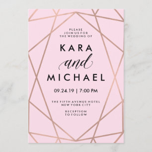 Invitation Faux Rose Gold Géométrique sur Mariage rose pâle