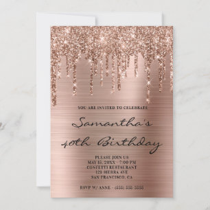 Invitation Faux rose gold pailleté Drips Papier Anniversaire