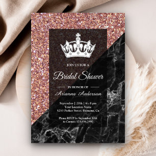 Invitation Faux Rose Gold Pailleté Marbre Noir Baby Shower Ma
