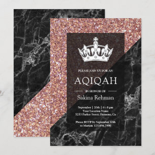 Invitation Faux Rose Gold Parties scintillant Marbre noir Aqi