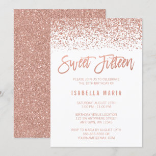 Invitation Faux Rose Gold Parties scintillant Sweet 15 Annive