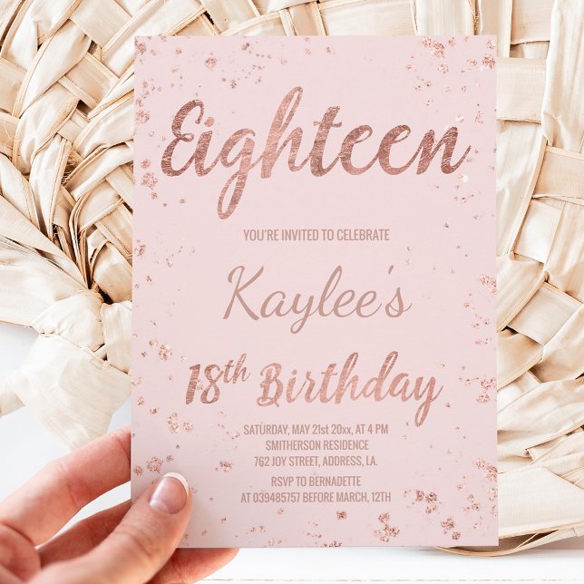 Invitation Faux rose or confetti blush 18e anniversaire (Créateur téléchargé)