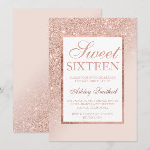 Invitation Faux rose or parties scintillant élégant chic Swee