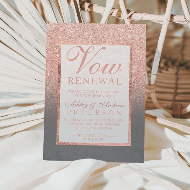 Invitation Faux rose or parties scintillant gris ciment Vow R (Créateur téléchargé)