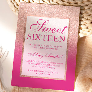 Invitation Faux rose or parties scintillant ombre rose magent