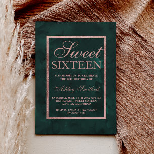 Invitation Faux rose or vert aquarelle Sweet 16