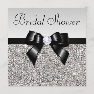 Invitation Faux Séquins Argent Chic Black Bow Fête des mariée