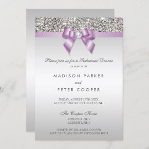 Invitation Faux Séquins Argent Lilac Bow Dîner De Répétition