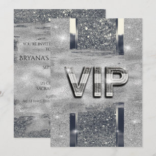 Invitation Faux Shiny Silver Metallic VIP Party