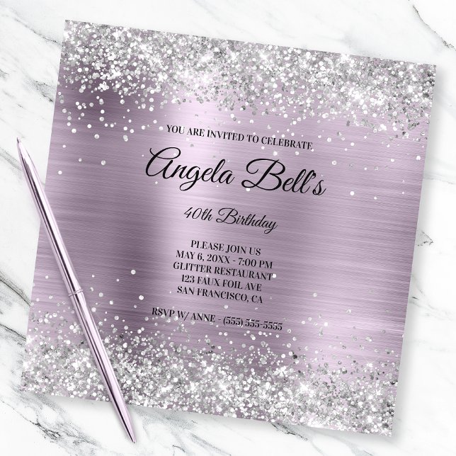 Invitation Faux Shiny Silver Parties scintillant Lavender Foi (Créateur téléchargé)