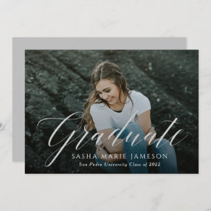 Invitation Faux Silver Calligraphy Graduate Paysage photo