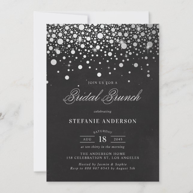 Invitation Faux Silver Foil Confetti Chalkboard Bridal Brunch (Devant)