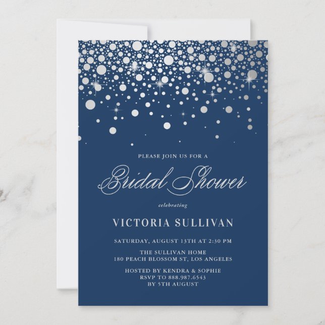 Invitation Faux Silver Foil Confetti | Fête des mariées marin (Devant)