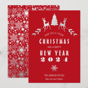 Invitation Faux Silver Foil et Red Merry Christmas Card