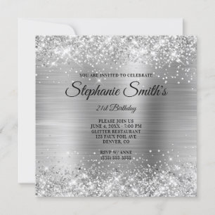Invitation Faux Silver Parties scintillant Foil Monogramme 21