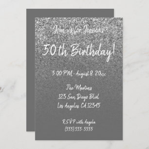 Invitation Faux Silver Parties scintillant Grey Ombre 50e ann