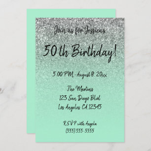 Invitation Faux Silver Parties scintillant Mint Green Ombre 5