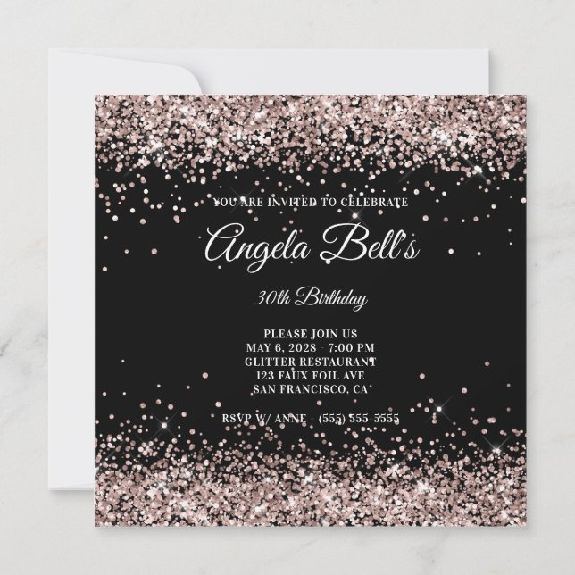 Invitation Faux Sparkink Champagne Parties scintillant Noir (Dos)