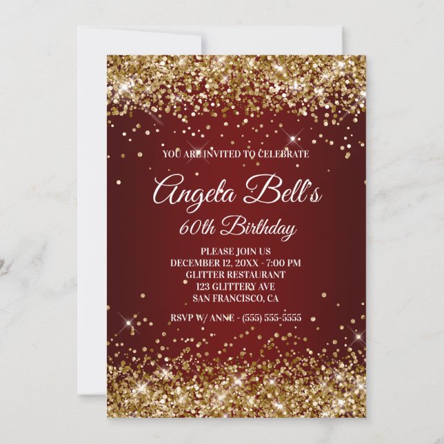 Invitation Faux Sparkly Gold Parties scintillant Bourgogne Om (Dos)