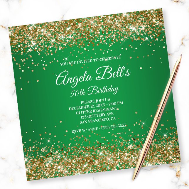 Invitation Faux Sparkly Gold Parties scintillant Monogram Gre (Créateur téléchargé)