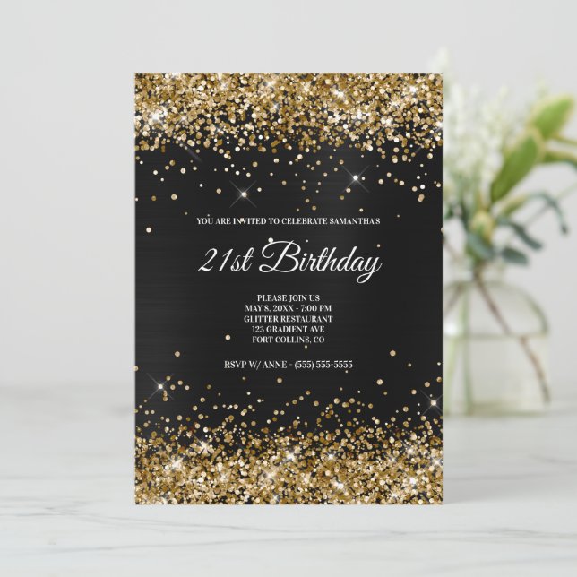 Invitation Faux Sparkly Gold Parties scintillant noir gris fo (Debout devant)