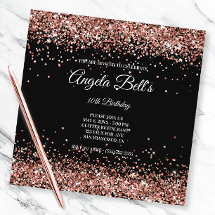 Invitation Faux Sparkly Rose Gold Parties scintillant Noir