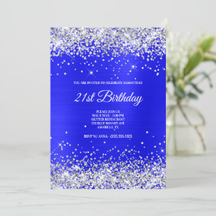 Invitation Faux Sparkly Silver Parties scintillant Bleu Bleu