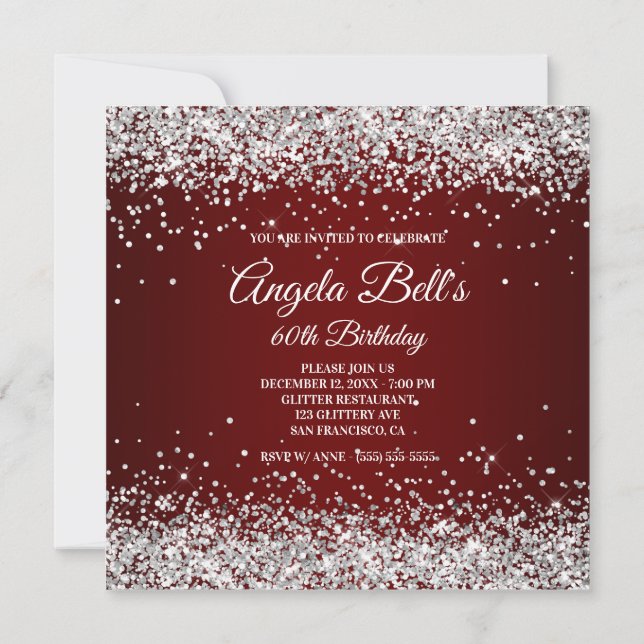 Invitation Faux Sparkly Silver Parties scintillant Bourgogne  (Dos)