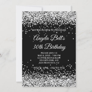 Invitation Faux Sparkly Silver Parties scintillant Noir 30e a