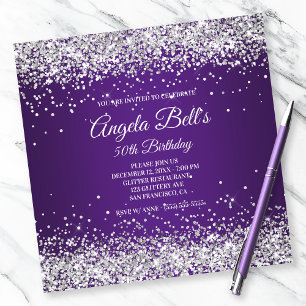 Invitation Faux Sparkly Silver Parties scintillant Royal Purp