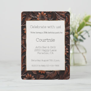 Invitation Faux Sud-Ouest Brown Fleurs de vache en cuir