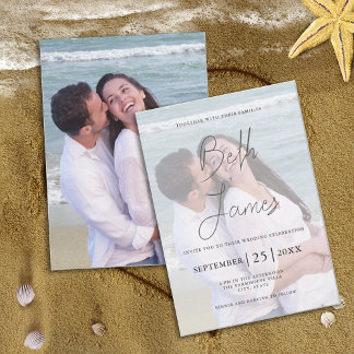 Invitation Faux Vellum Photo Plage tropicale Mariage