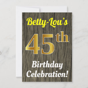 Invitation Faux Wood, Faux Gold 45e anniversaire