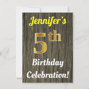 Invitation Faux Wood, Faux Gold 5e anniversaire