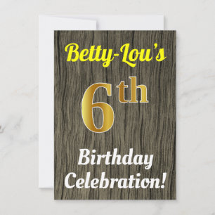 Invitation Faux Wood, Faux Gold 6e anniversaire