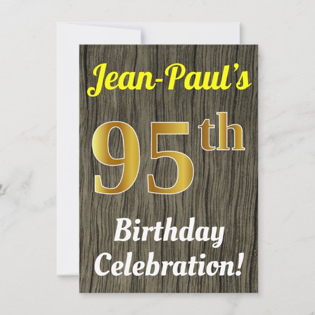 Invitation Faux Wood, Faux Gold 95e anniversaire (Devant)