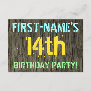 Invitation Faux Wood, Peint Texte Look, 14e anniversaire + No