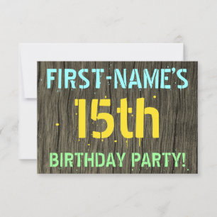 Invitation Faux Wood, Peint Texte Look, 15e anniversaire + No