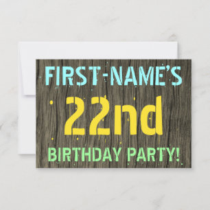Invitation Faux Wood, Peint Texte Look, 22e anniversaire + No