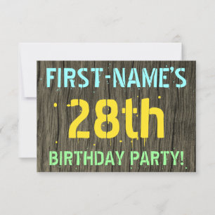 Invitation Faux Wood, Peint Texte Look, 28e anniversaire + No