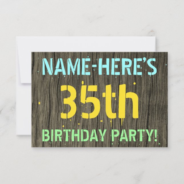 Invitation Faux Wood, Peint Texte Look, 35e anniversaire + No (Devant)