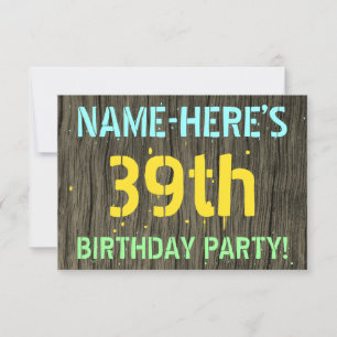 Invitation Faux Wood, Peint Texte Look, 39e anniversaire + No