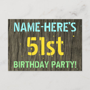 Invitation Faux Wood, Peint Texte Look, 51e anniversaire + No