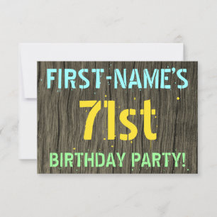 Invitation Faux Wood, Peint Texte Look, 71e anniversaire + No