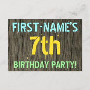 Invitation Faux Wood, Peint Texte Look, 7e anniversaire + Nom