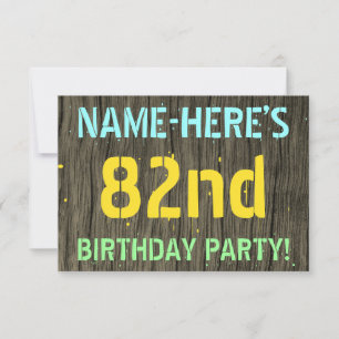 Invitation Faux Wood, Peint Texte Look, 82e anniversaire + No