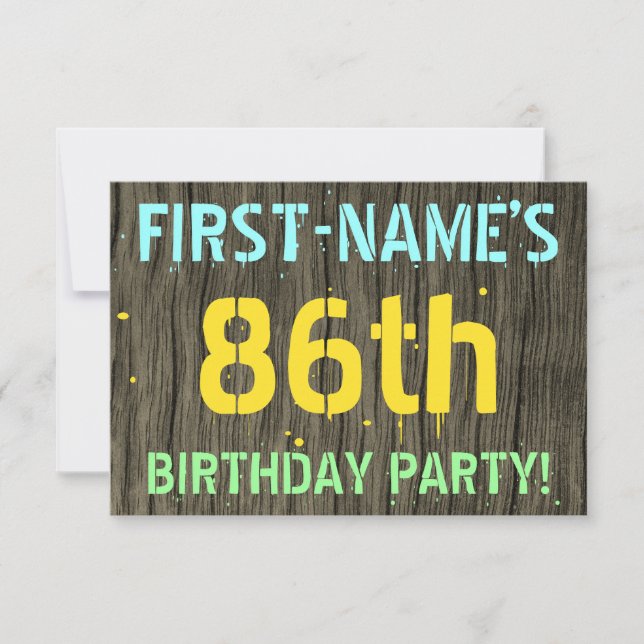 Invitation Faux Wood, Peint Texte Look, 86e anniversaire + No (Devant)