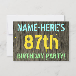 Invitation Faux Wood, Peint Texte Look, 87e anniversaire + No